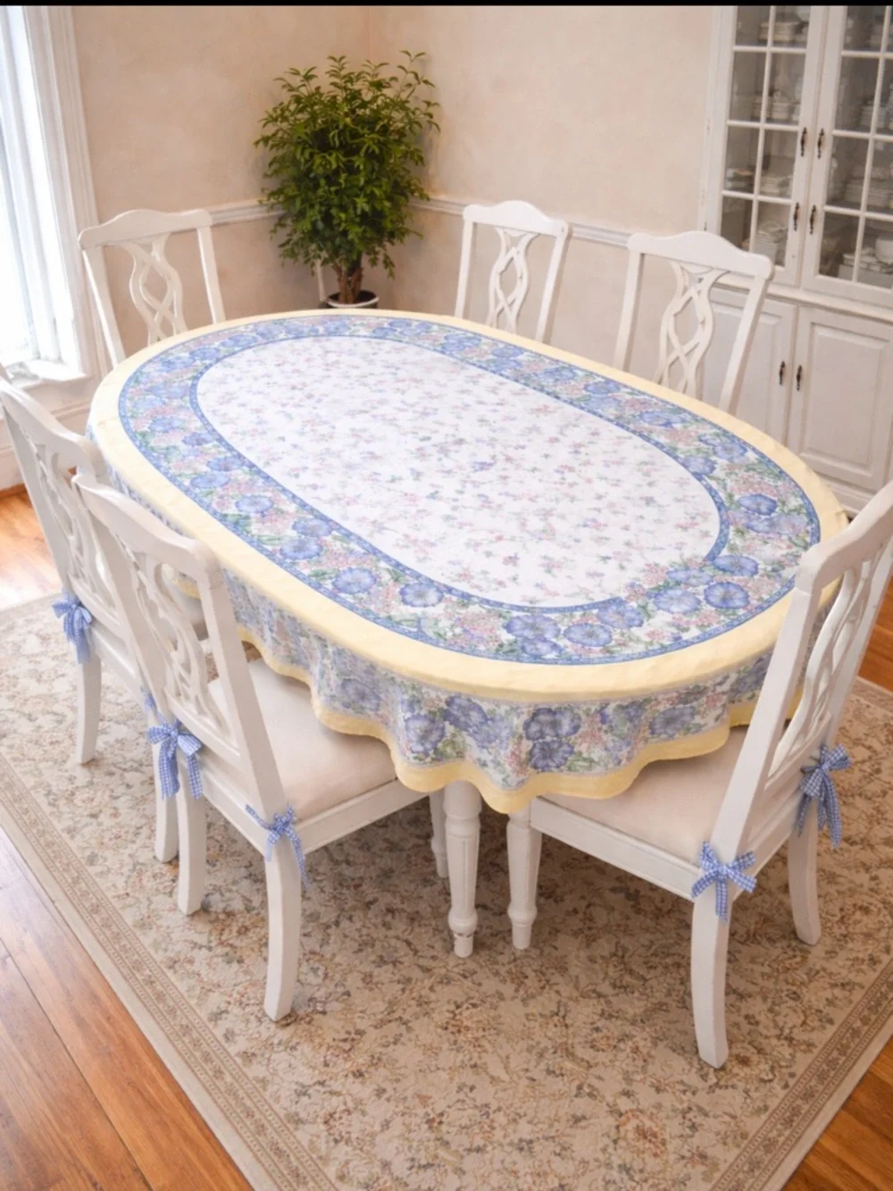 Floral Oval Tablecloth with Yellow Border